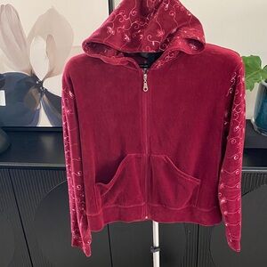 Vintage 90’s Burgundy Hooded Velour Jacket